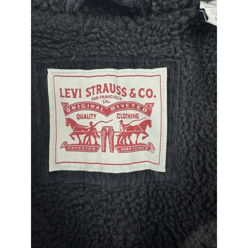 Levis Jacket Mens 2XL All Black Corduroy Fleece Sherpa Trucker Coat Heavyweight
